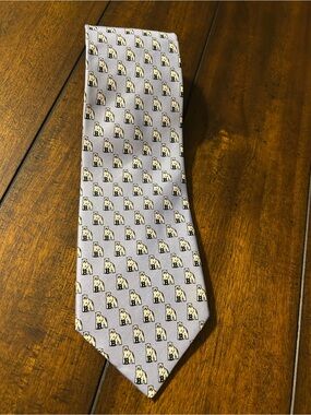 Men's Bowdoin College Light Blue Silk Tie with Polar Bear  Motif